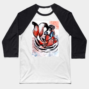 Water Color Koi Mermaid Baseball T-Shirt